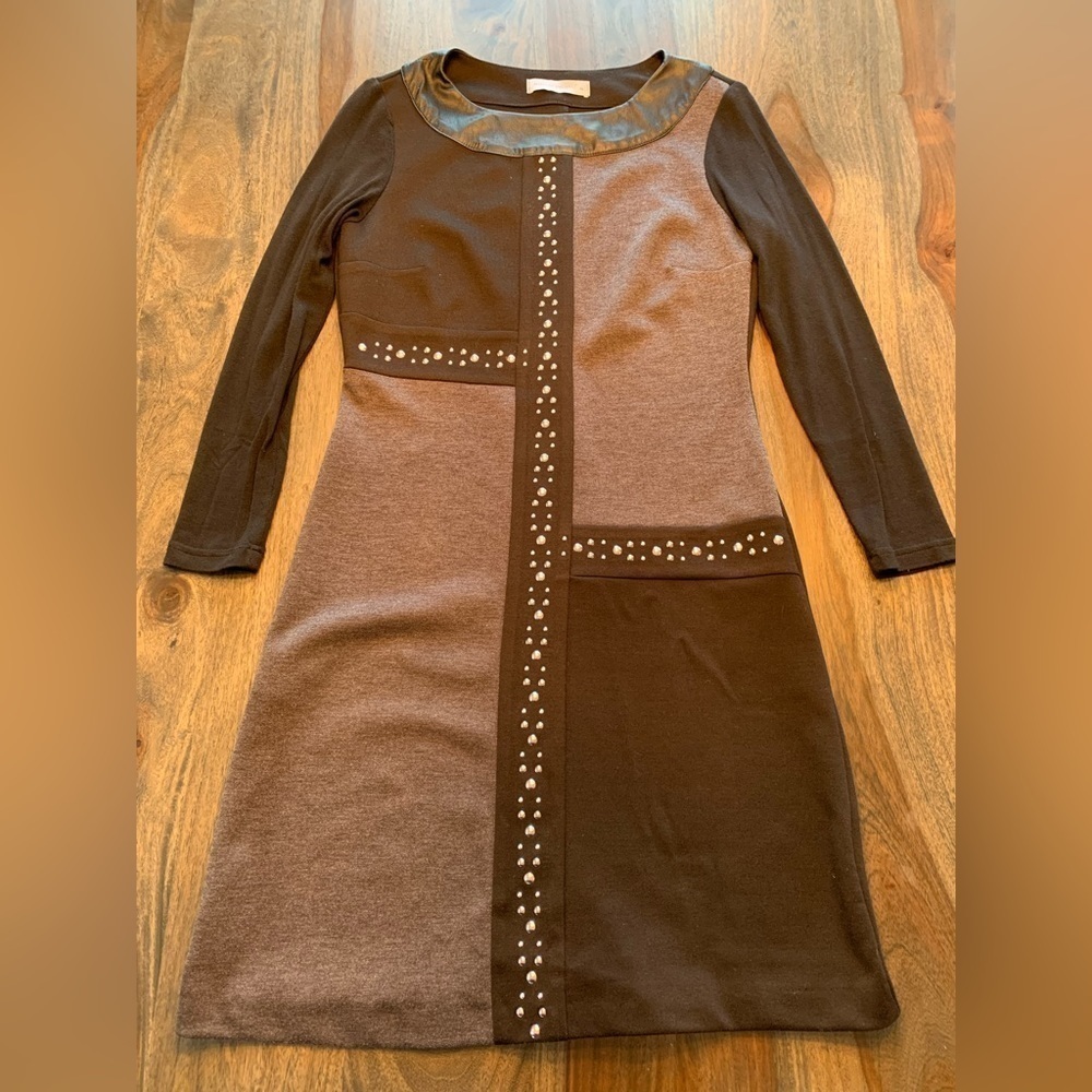 Rinascimento Dress Black Gray Color Block Italy Size Medium Studs Rock Star Sexy - Picture 6 of 16
